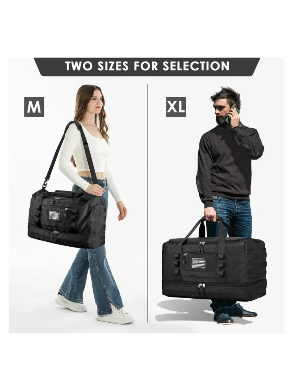 X-Large Canvas Tactical Duffle Bag with Shoe Compartment & Toiletry Bag,